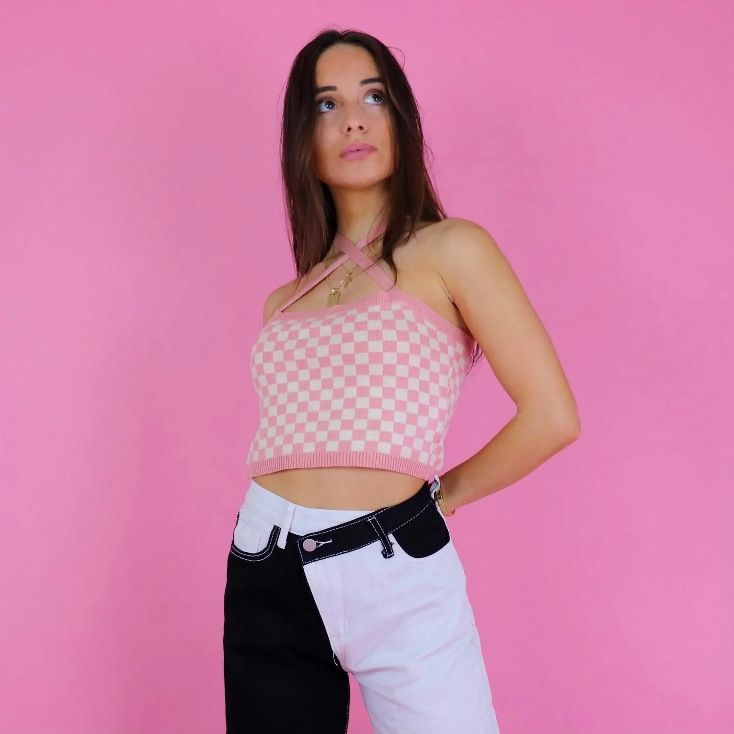 Checkered Blush Tank