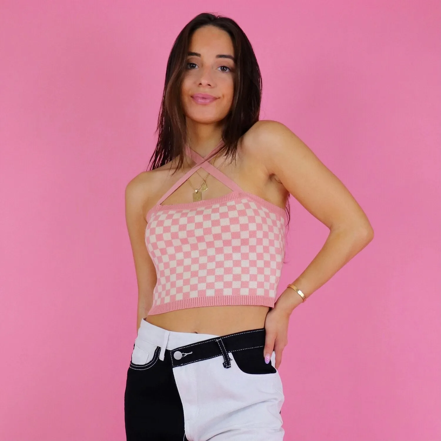 Checkered Blush Tank