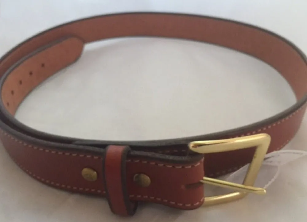 CHESTNUT BROWN LEATHER BELT - Stitched Thick & Heavy Duty for Dress or Work