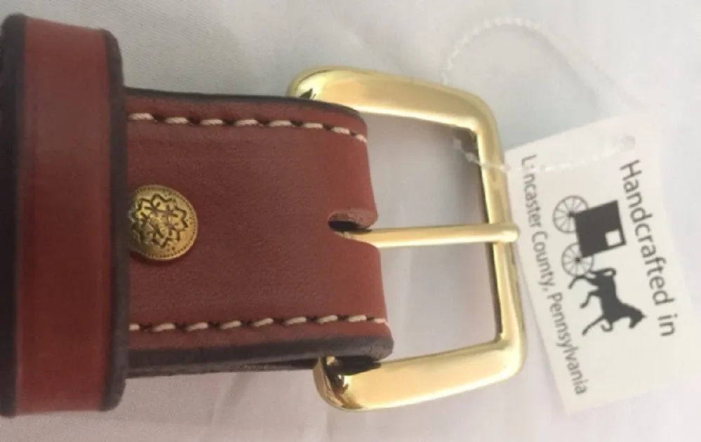 CHESTNUT BROWN LEATHER BELT - Stitched Thick & Heavy Duty for Dress or Work