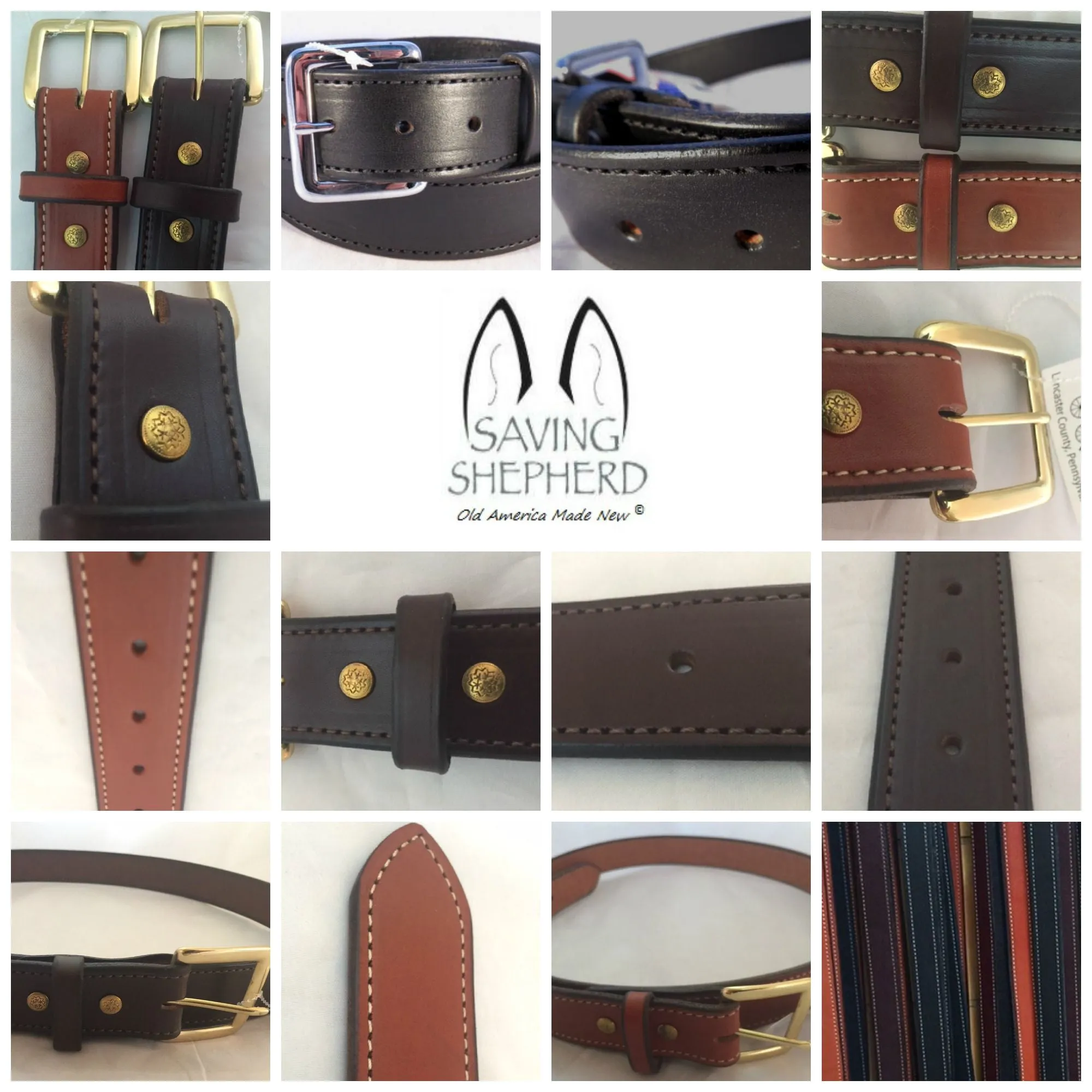 CHESTNUT BROWN LEATHER BELT - Stitched Thick & Heavy Duty for Dress or Work