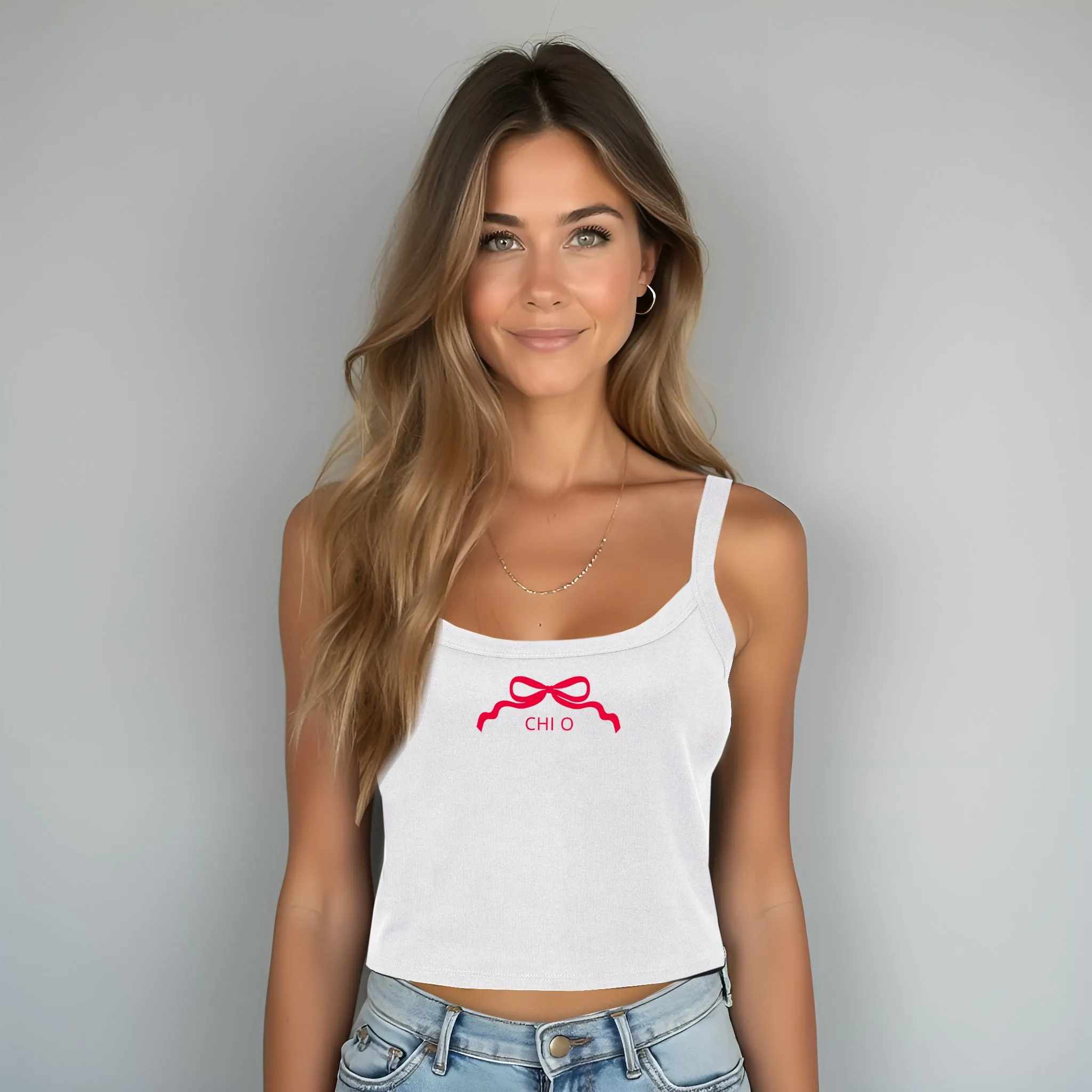 Chi Omega Spaghetti Strap tank - CHI O Bow