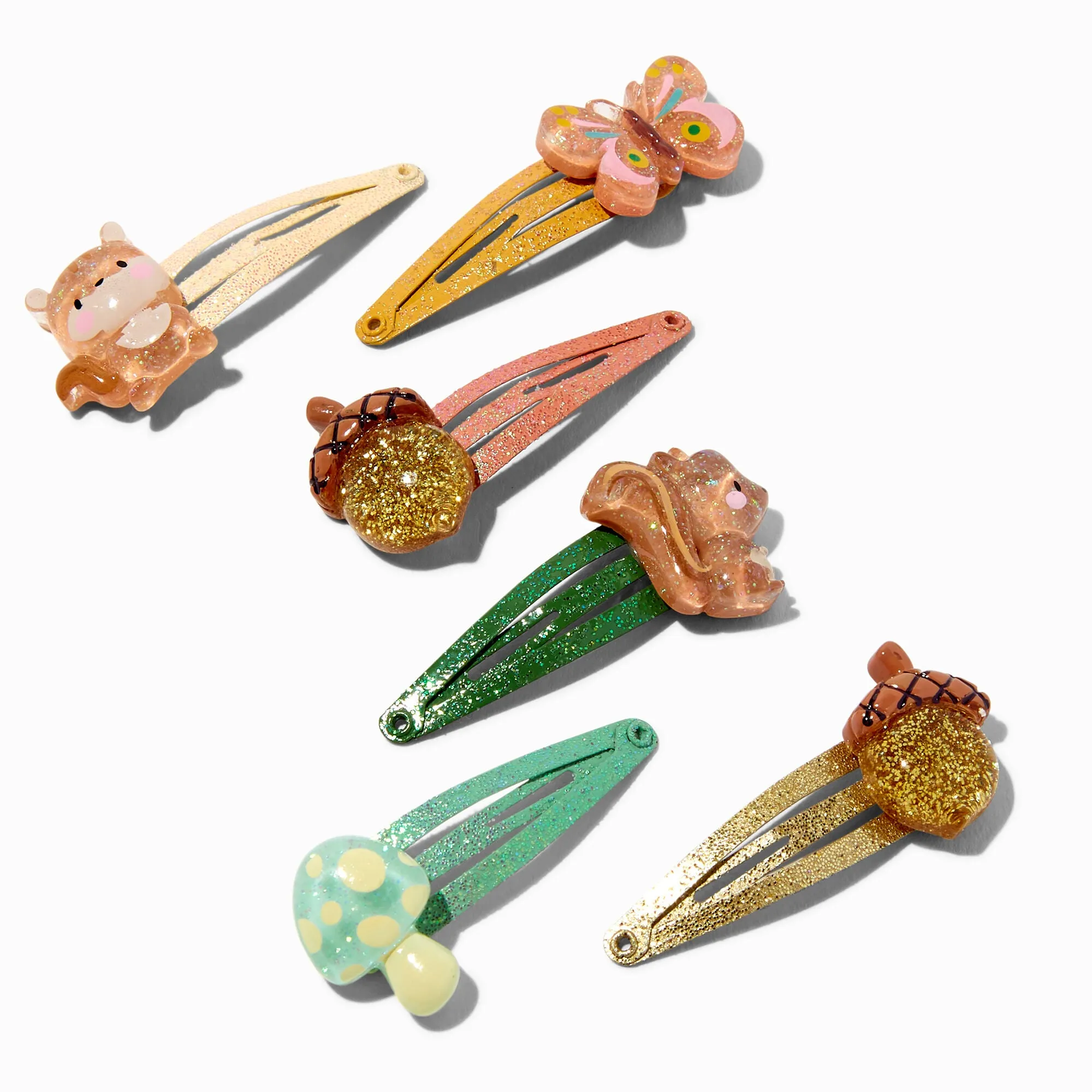 Claire's Club Woodland Glitter Snap Hair Clips - 6 Pack