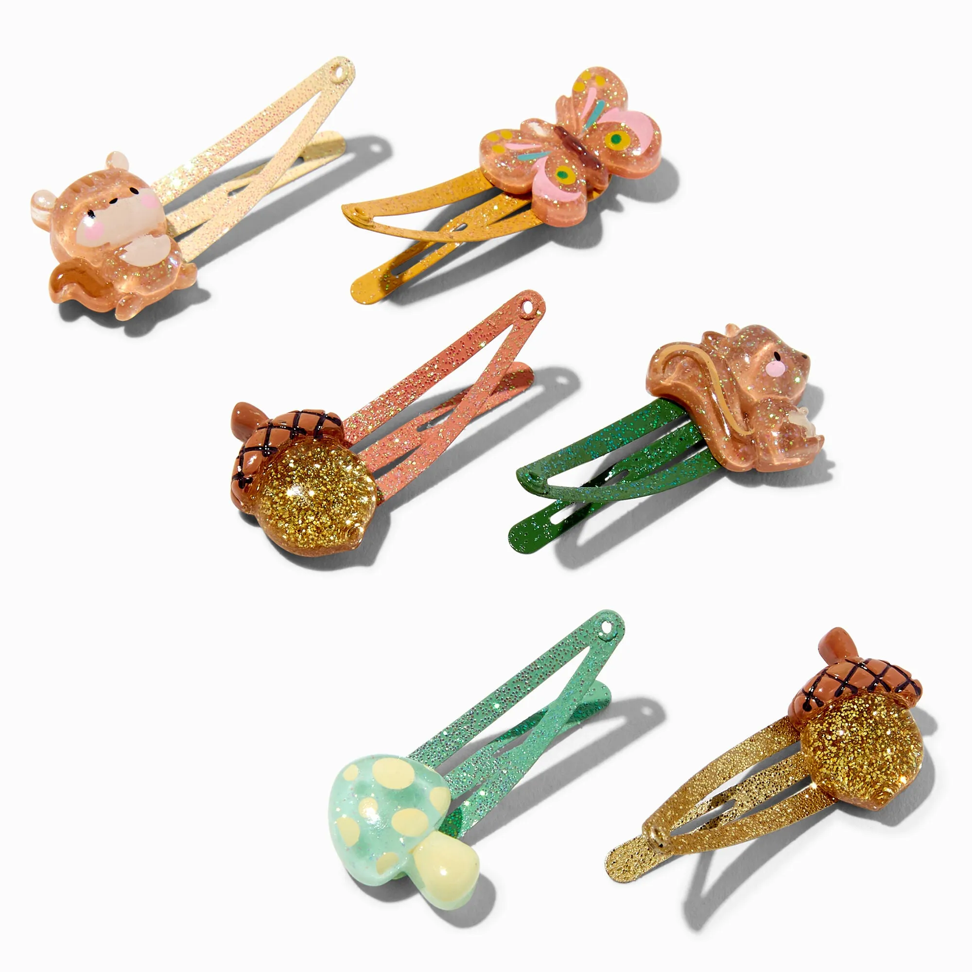 Claire's Club Woodland Glitter Snap Hair Clips - 6 Pack