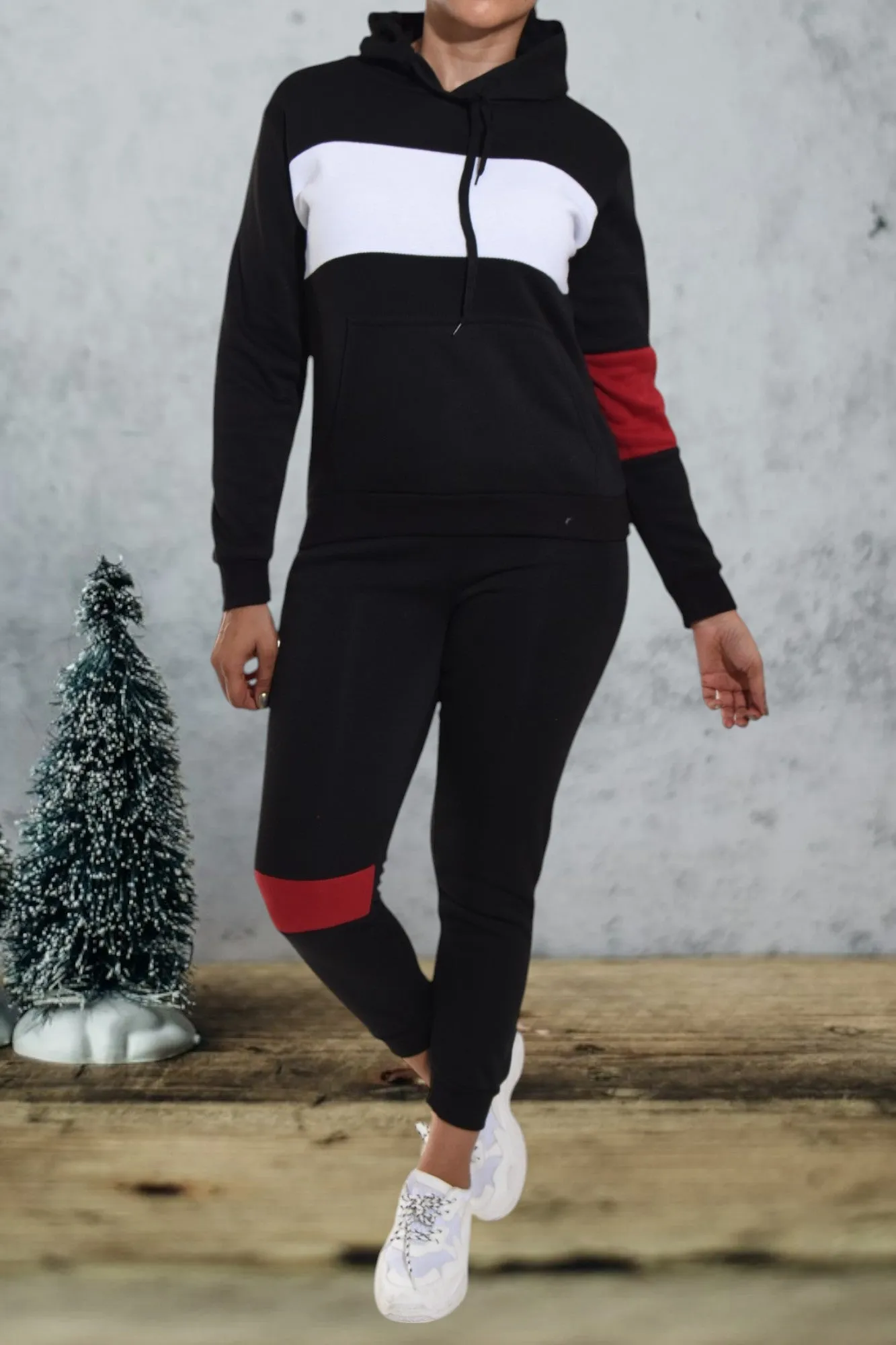 Color Block Black Cuff Tracksuit -Set