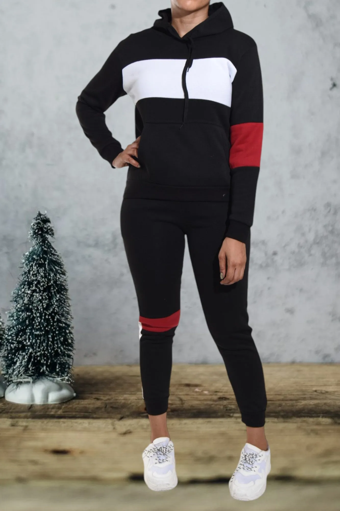Color Block Black Cuff Tracksuit -Set