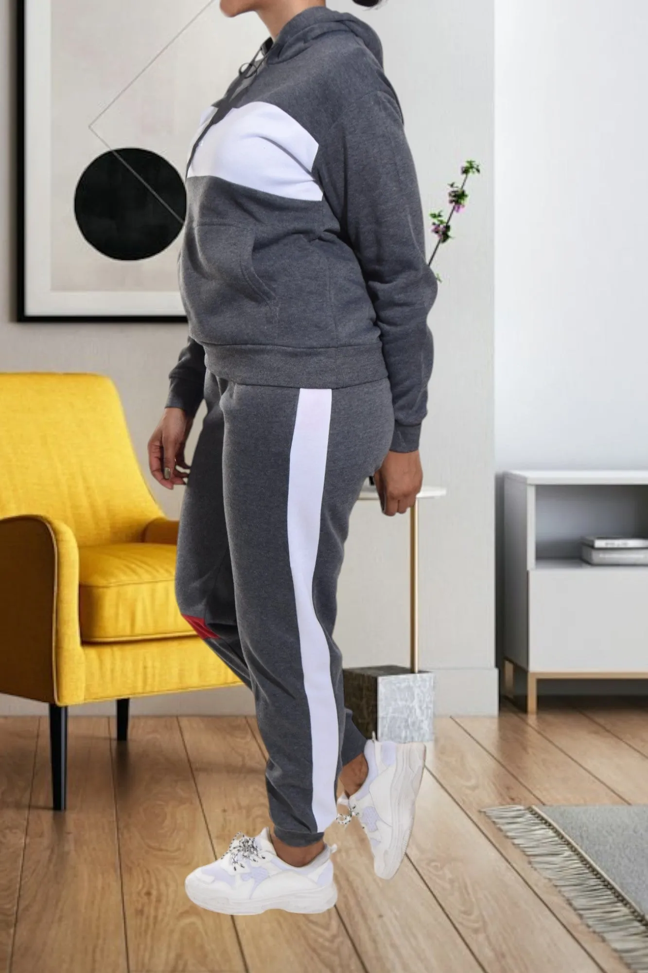 Color Block Grey Cuff Tracksuit Set