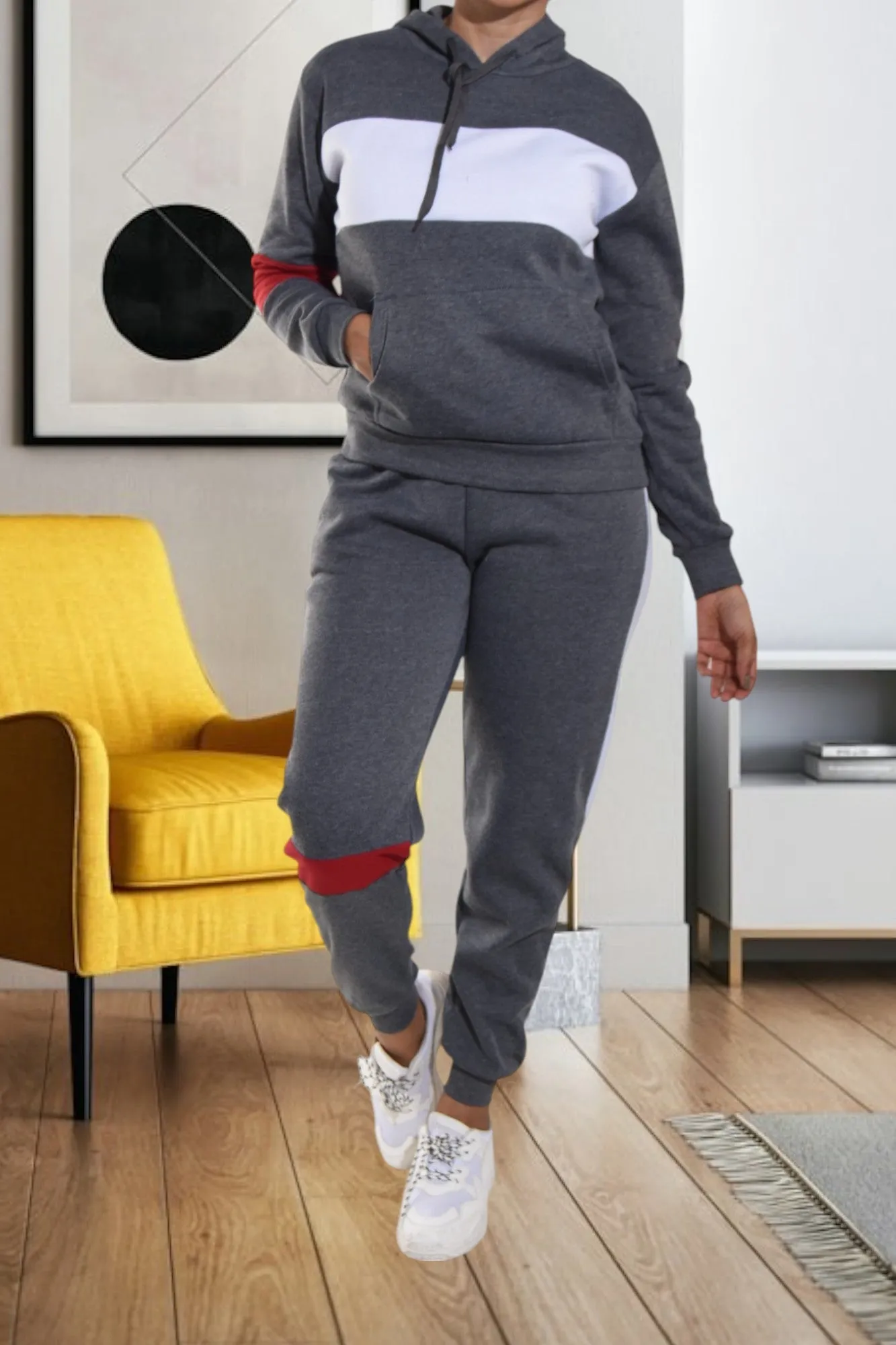 Color Block Grey Cuff Tracksuit Set