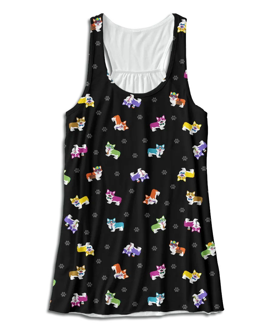 Colorful Corgi Racerback Tank Top