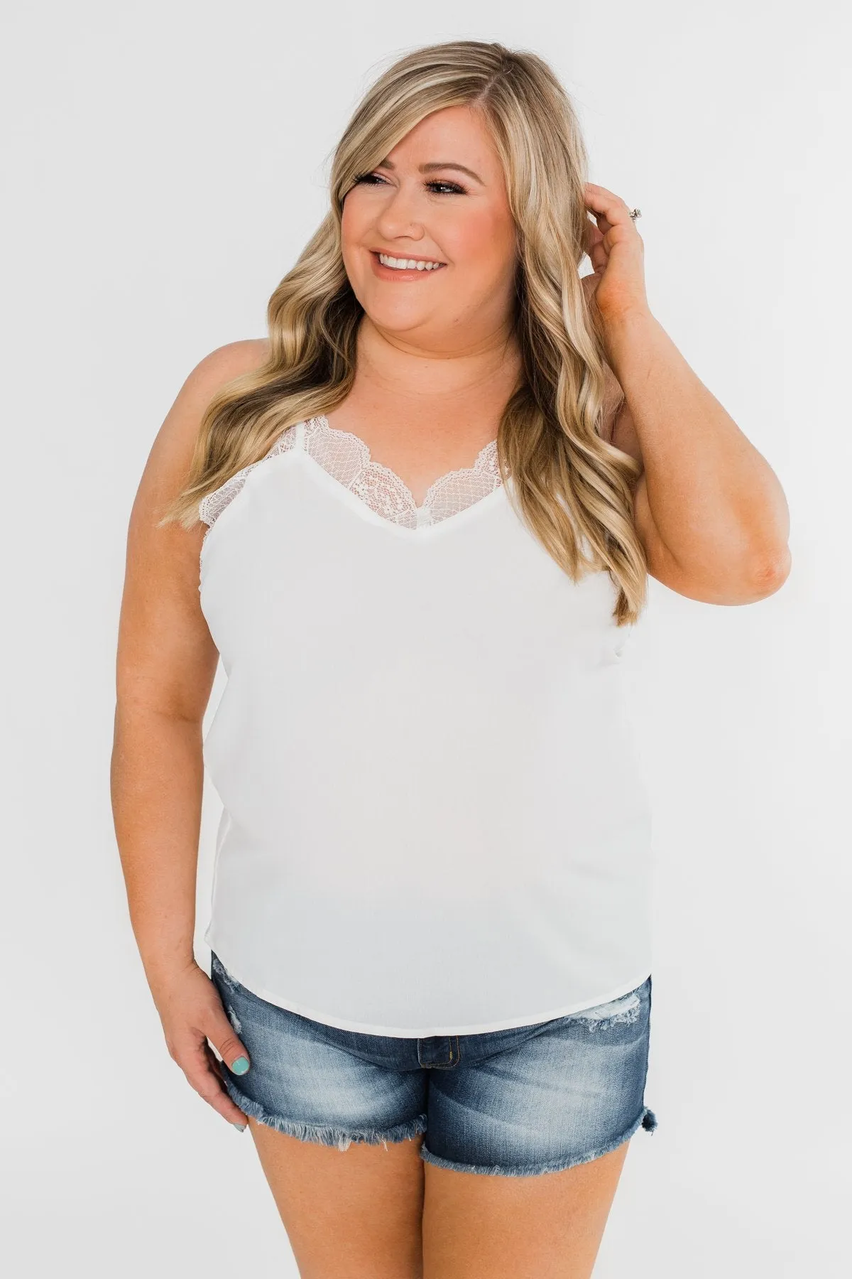 Comes Naturally Lace Racerback Cami- White