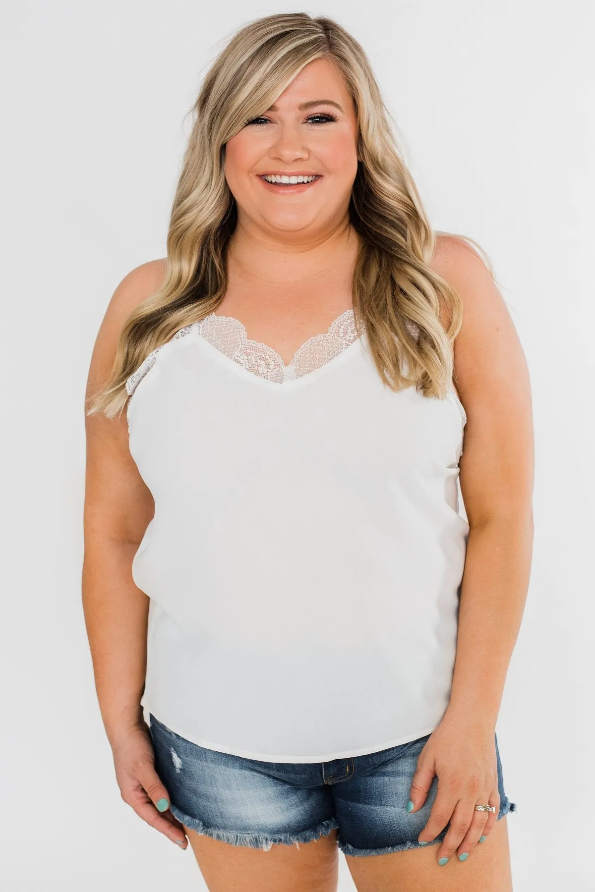 Comes Naturally Lace Racerback Cami- White