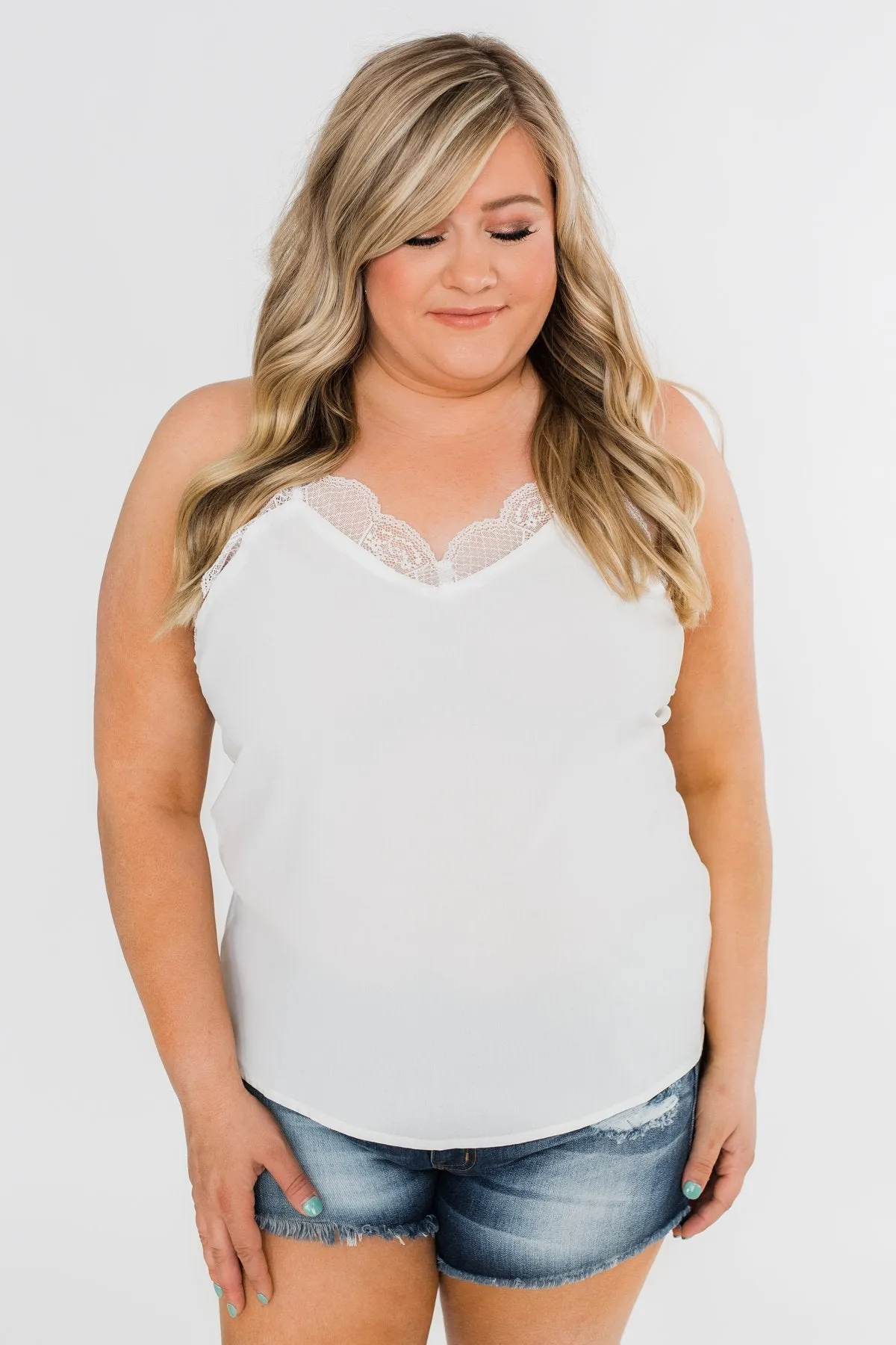 Comes Naturally Lace Racerback Cami- White