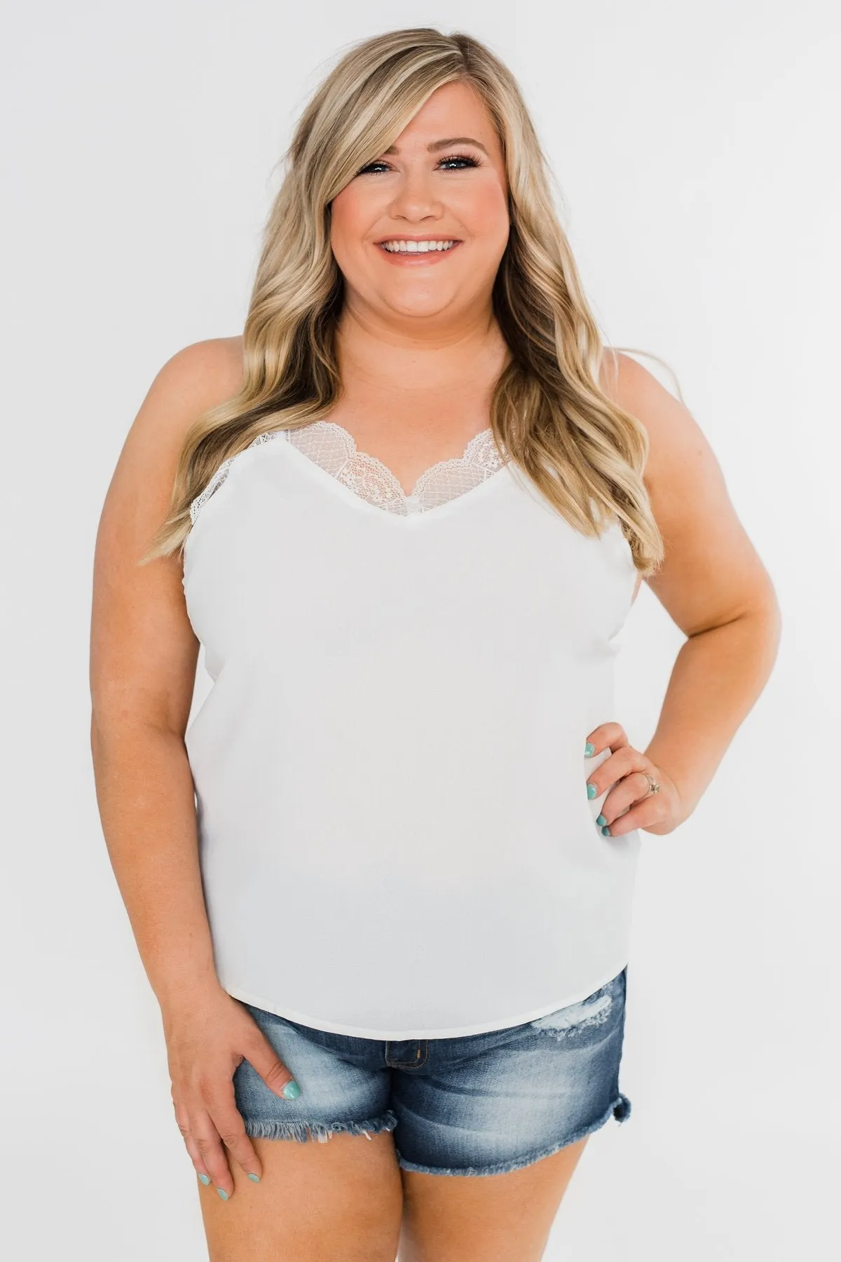 Comes Naturally Lace Racerback Cami- White