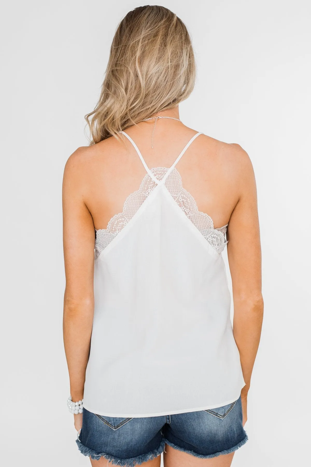 Comes Naturally Lace Racerback Cami- White