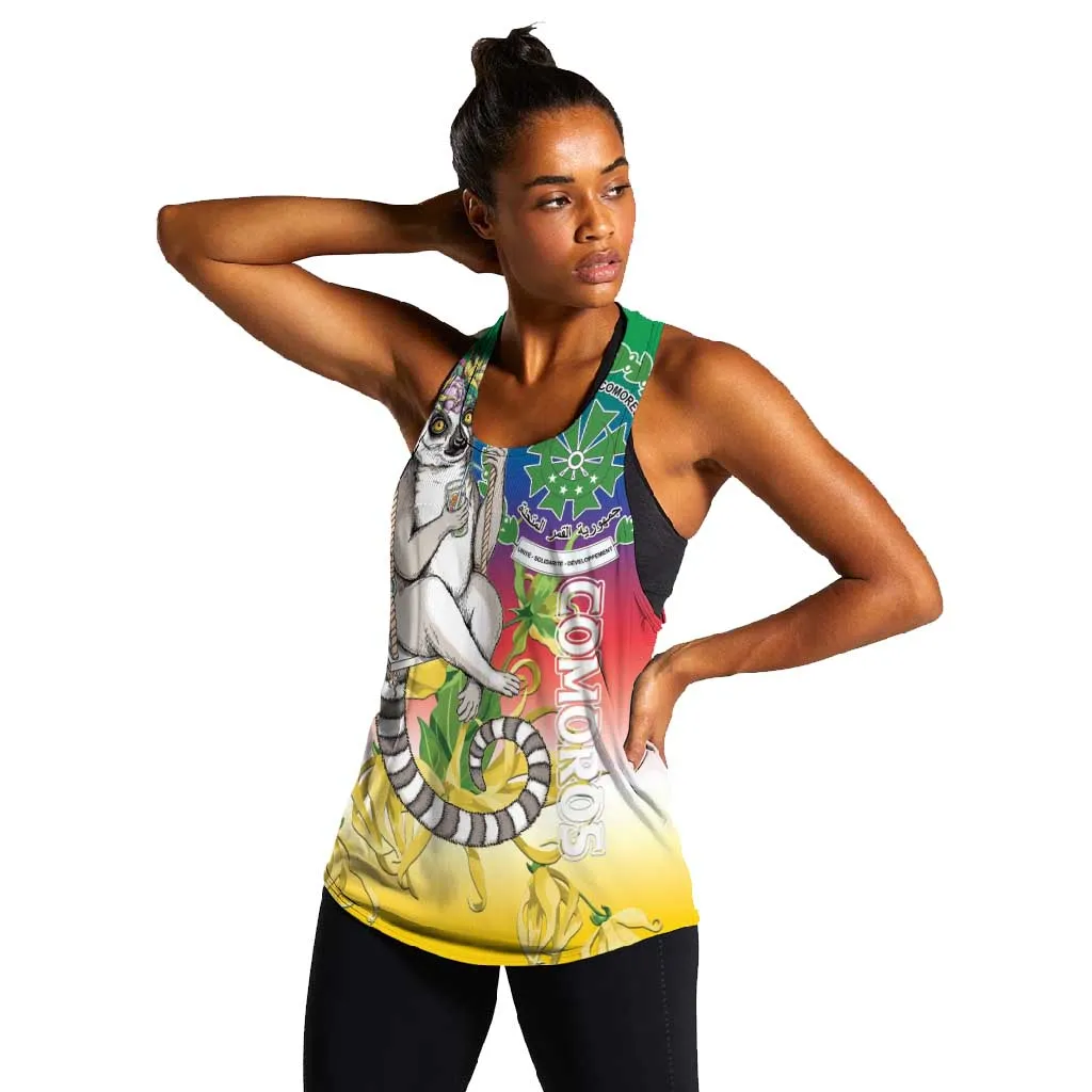 Comoros Women Racerback Tank Mongoose Lemur With Ylang Ylang LT15