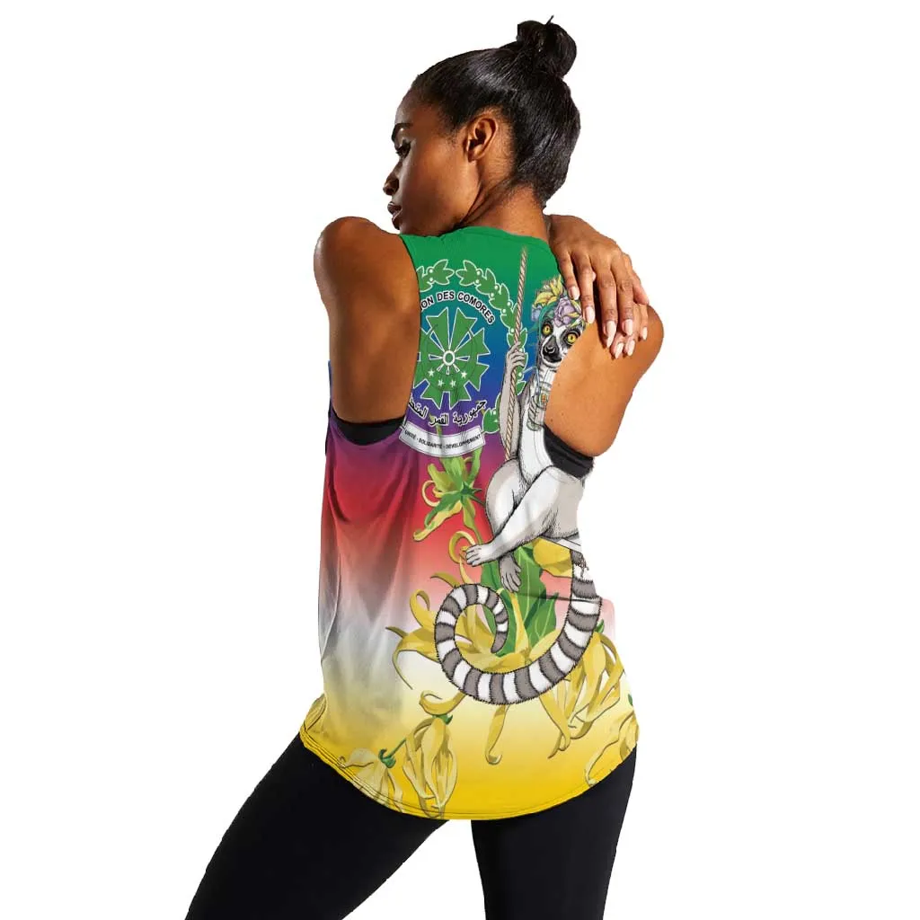 Comoros Women Racerback Tank Mongoose Lemur With Ylang Ylang LT15