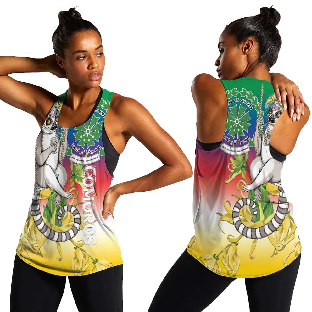 Comoros Women Racerback Tank Mongoose Lemur With Ylang Ylang LT15