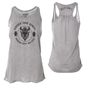 CONQUER YOUR DEMONS - WOMEN'S FLOWY SHIRRED RACERBACK TANK