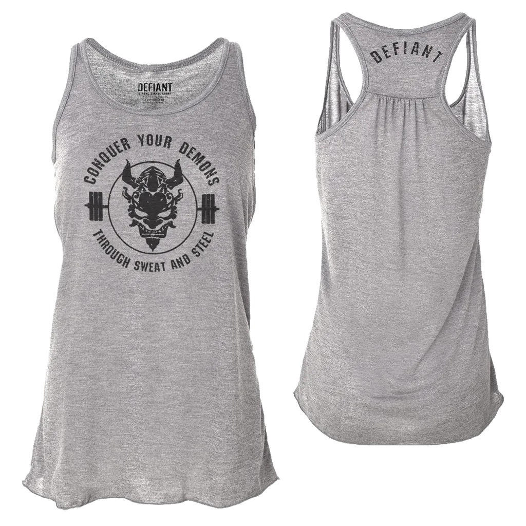 CONQUER YOUR DEMONS - WOMEN'S FLOWY SHIRRED RACERBACK TANK