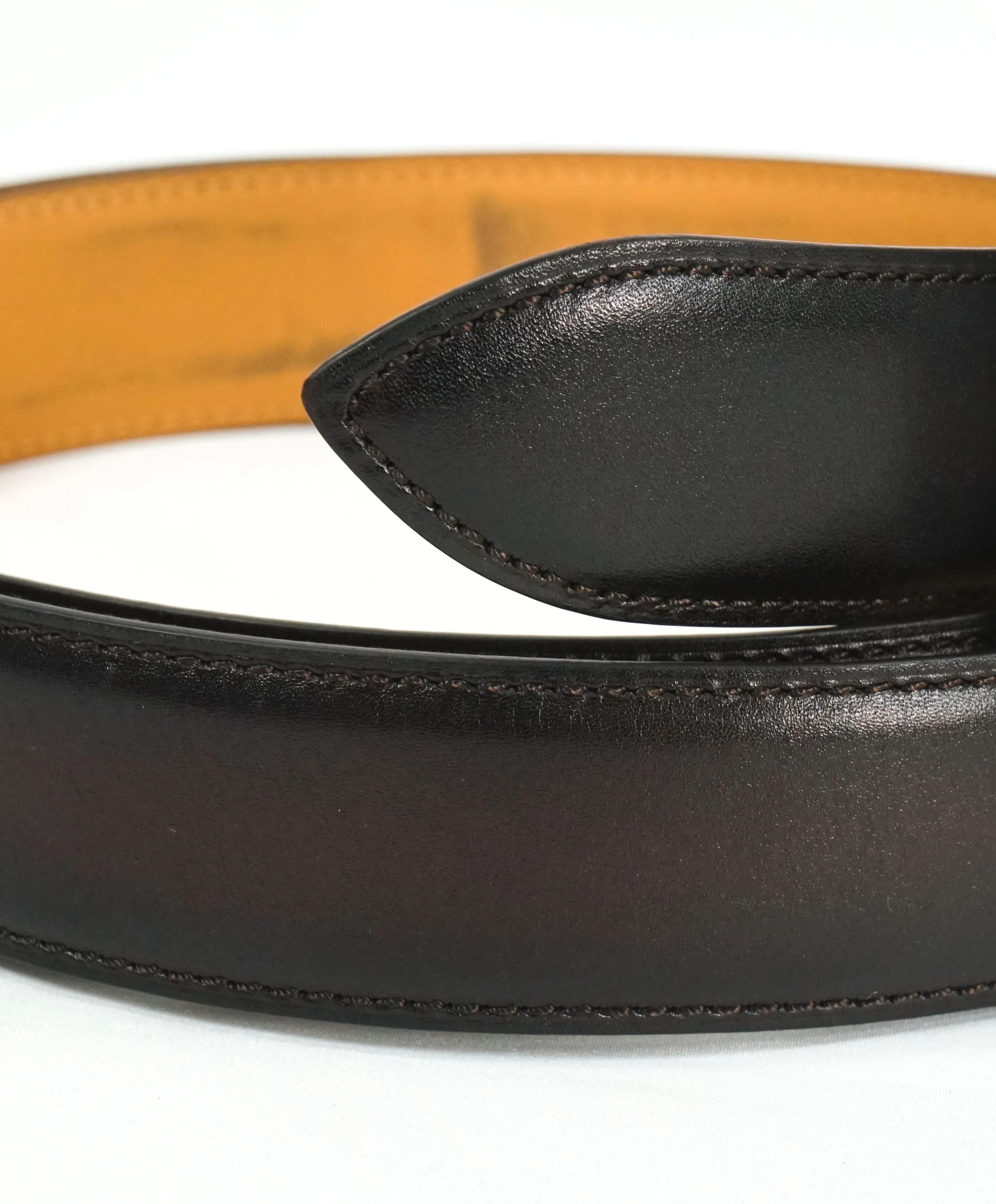 CORTHAY - "ARCA" Burnished Brown/Burgundy Leather Belt Strap -  110CM