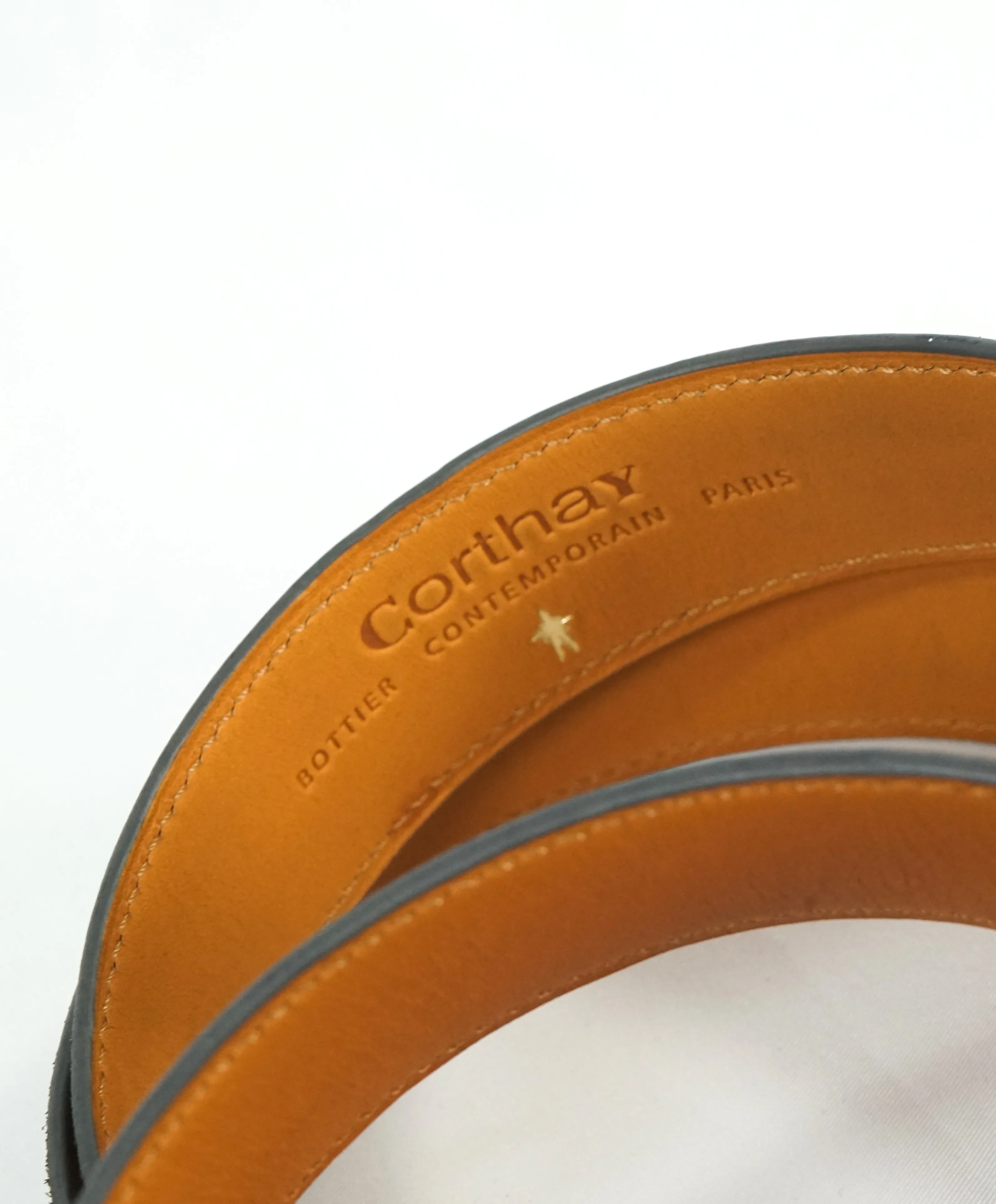 CORTHAY - "ARCA" Tonal Burnished Gray Suede Leather Belt Strap -  110CM