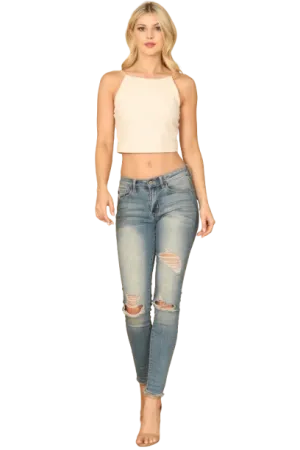 Cream Spaghetti Strap Textured Crop Top - Pack of 6