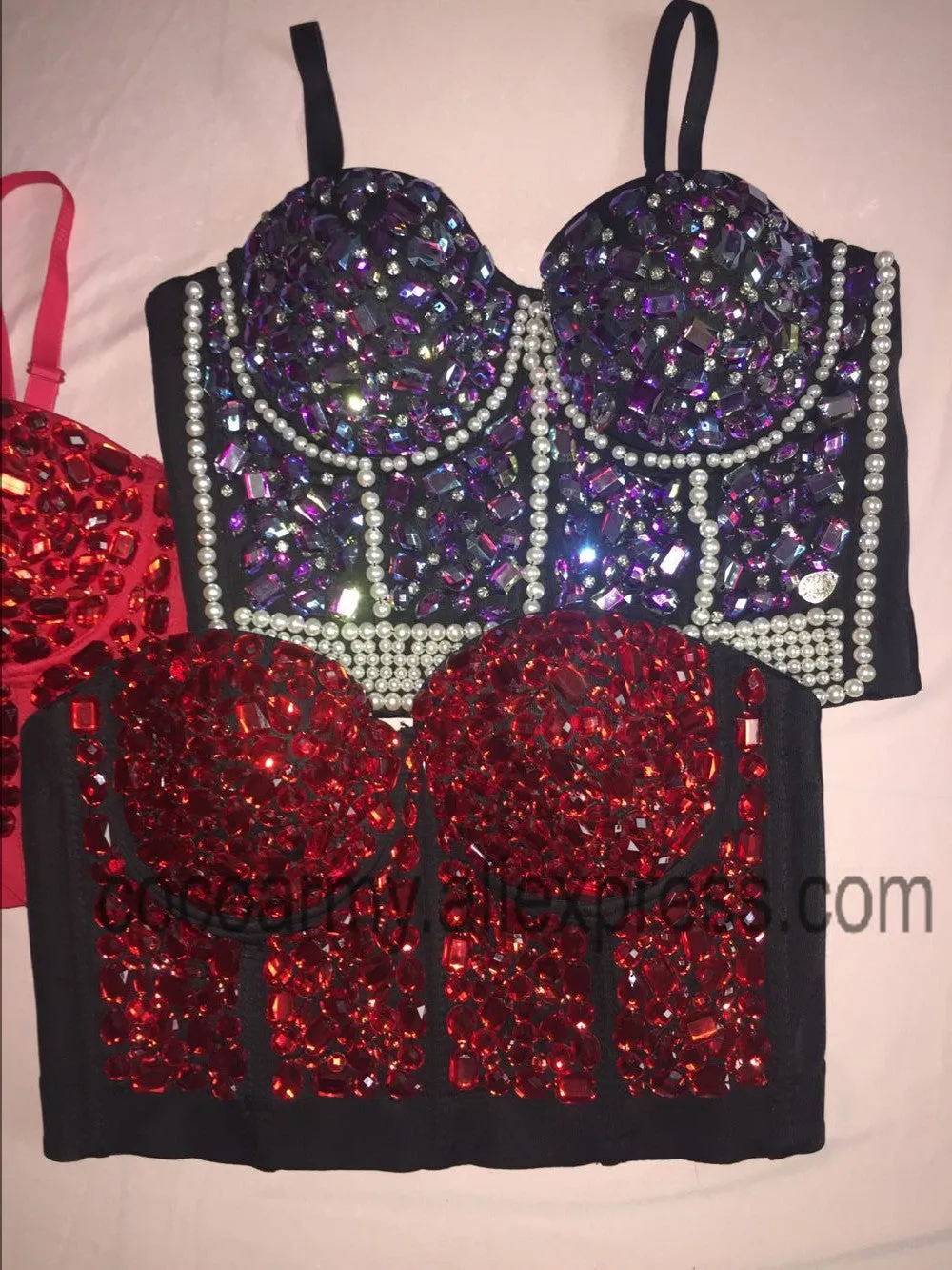 Crystal Rhinestone Beading Diamond Rivet Pearl Push Up Bustier Crop Top Corset Tank Vest