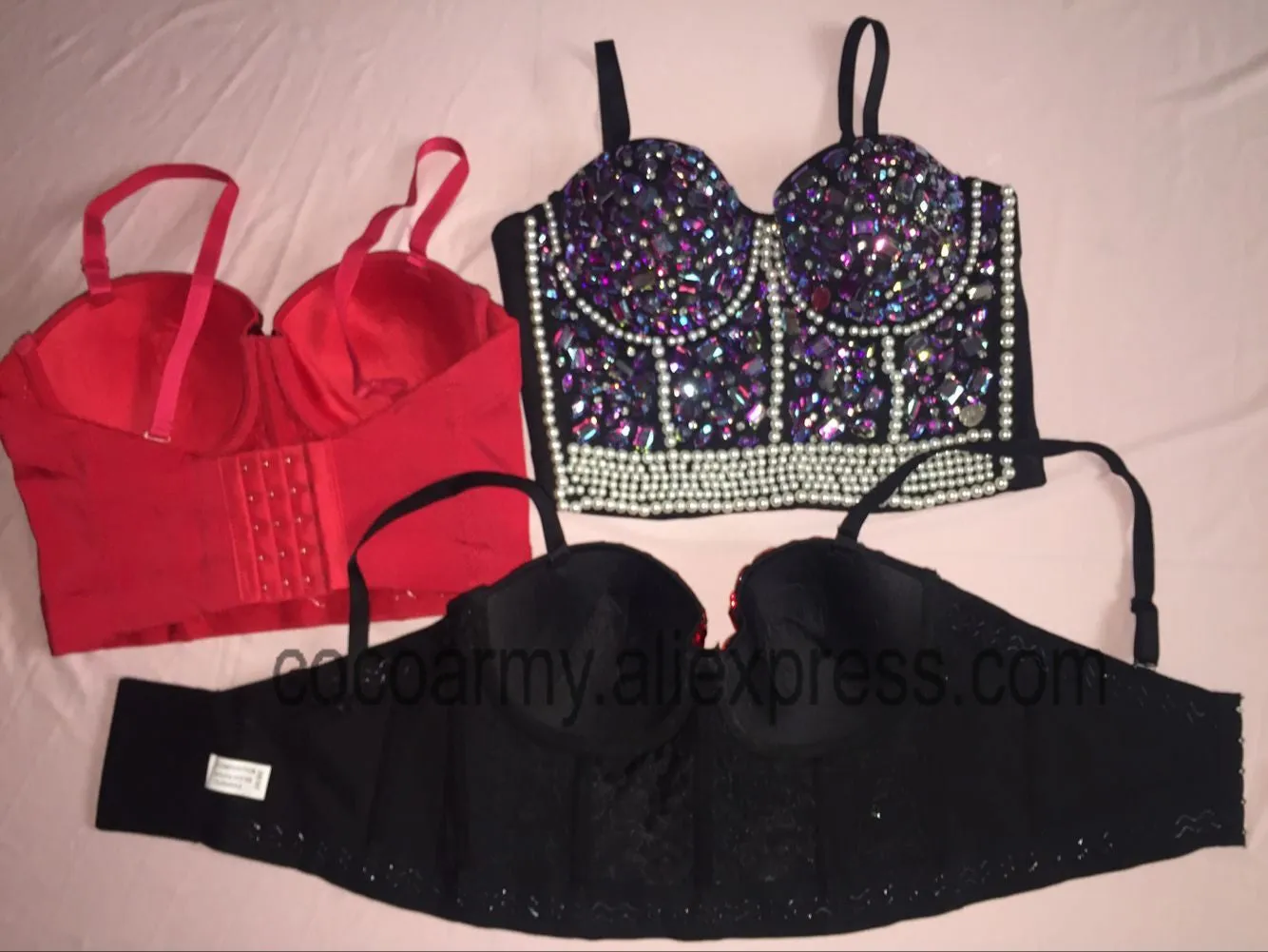 Crystal Rhinestone Beading Diamond Rivet Pearl Push Up Bustier Crop Top Corset Tank Vest