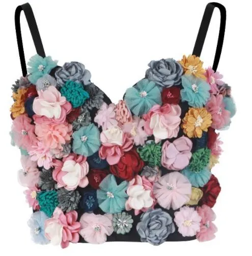 Crystal Rhinestone Beading Diamond Rivet Pearl Push Up Bustier Crop Top Corset Tank Vest