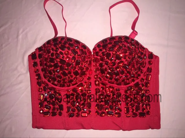 Crystal Rhinestone Beading Diamond Rivet Pearl Push Up Bustier Crop Top Corset Tank Vest