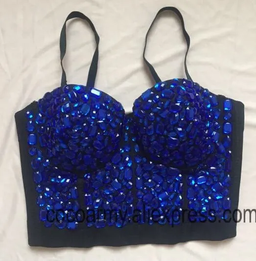 Crystal Rhinestone Beading Diamond Rivet Pearl Push Up Bustier Crop Top Corset Tank Vest