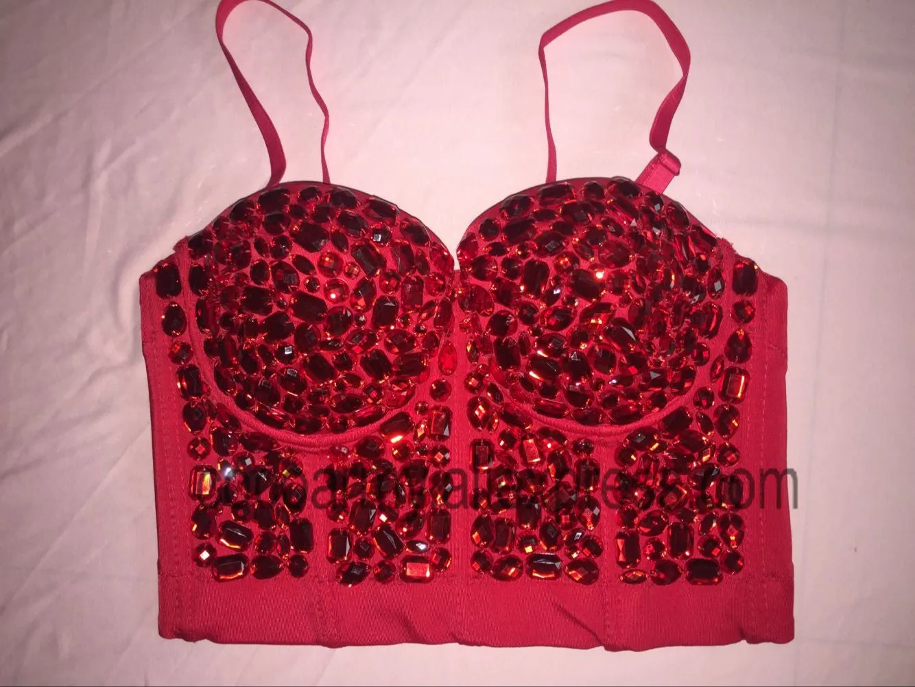 Crystal Rhinestone Beading Diamond Rivet Pearl Push Up Bustier Crop Top Corset Tank Vest