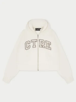 CTRE CROPPED ZIP THROUGH HOODIE - OFF WHITE