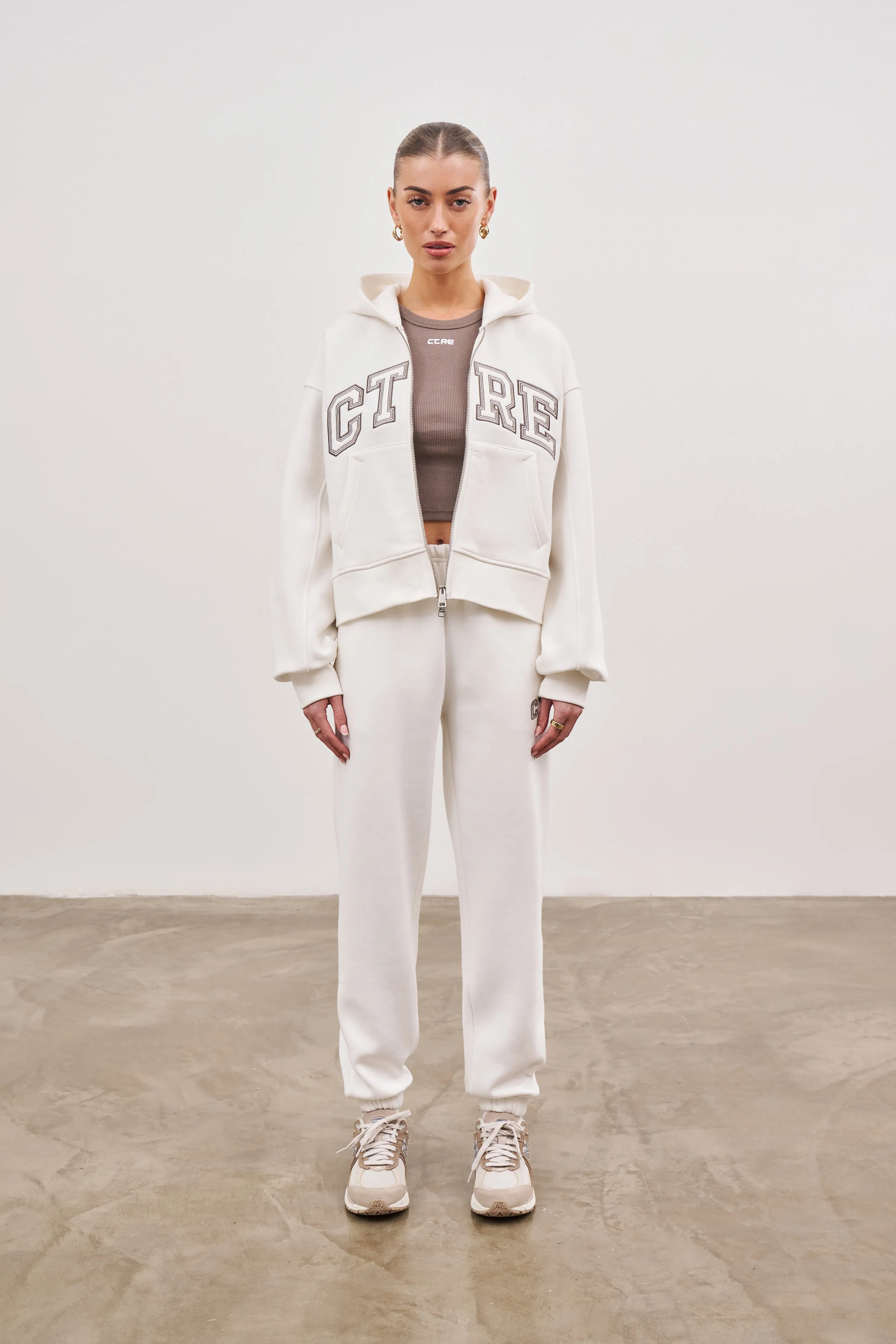 CTRE CROPPED ZIP THROUGH HOODIE - OFF WHITE
