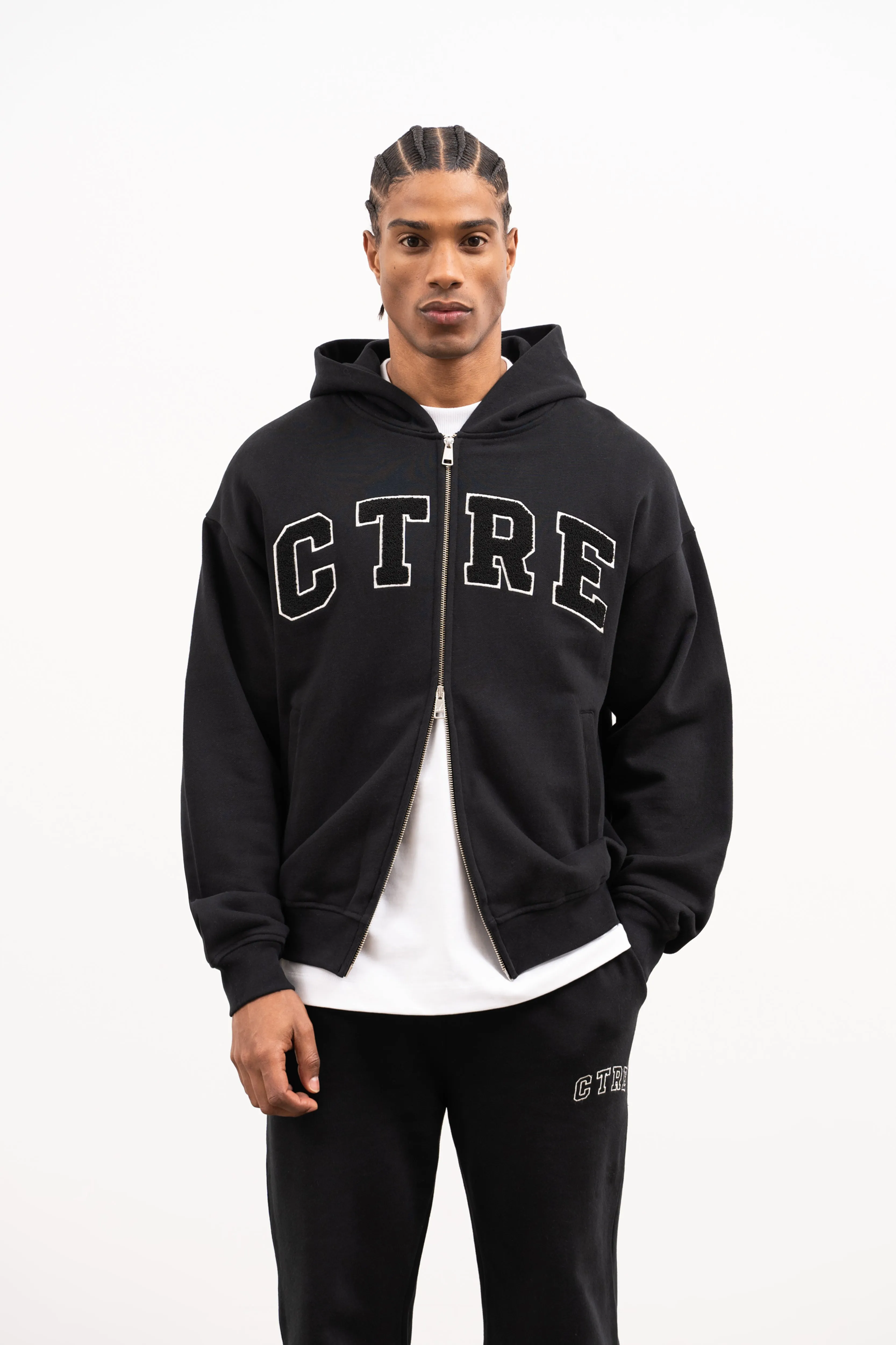 CTRE ZIP THROUGH HOODIE - BLACK