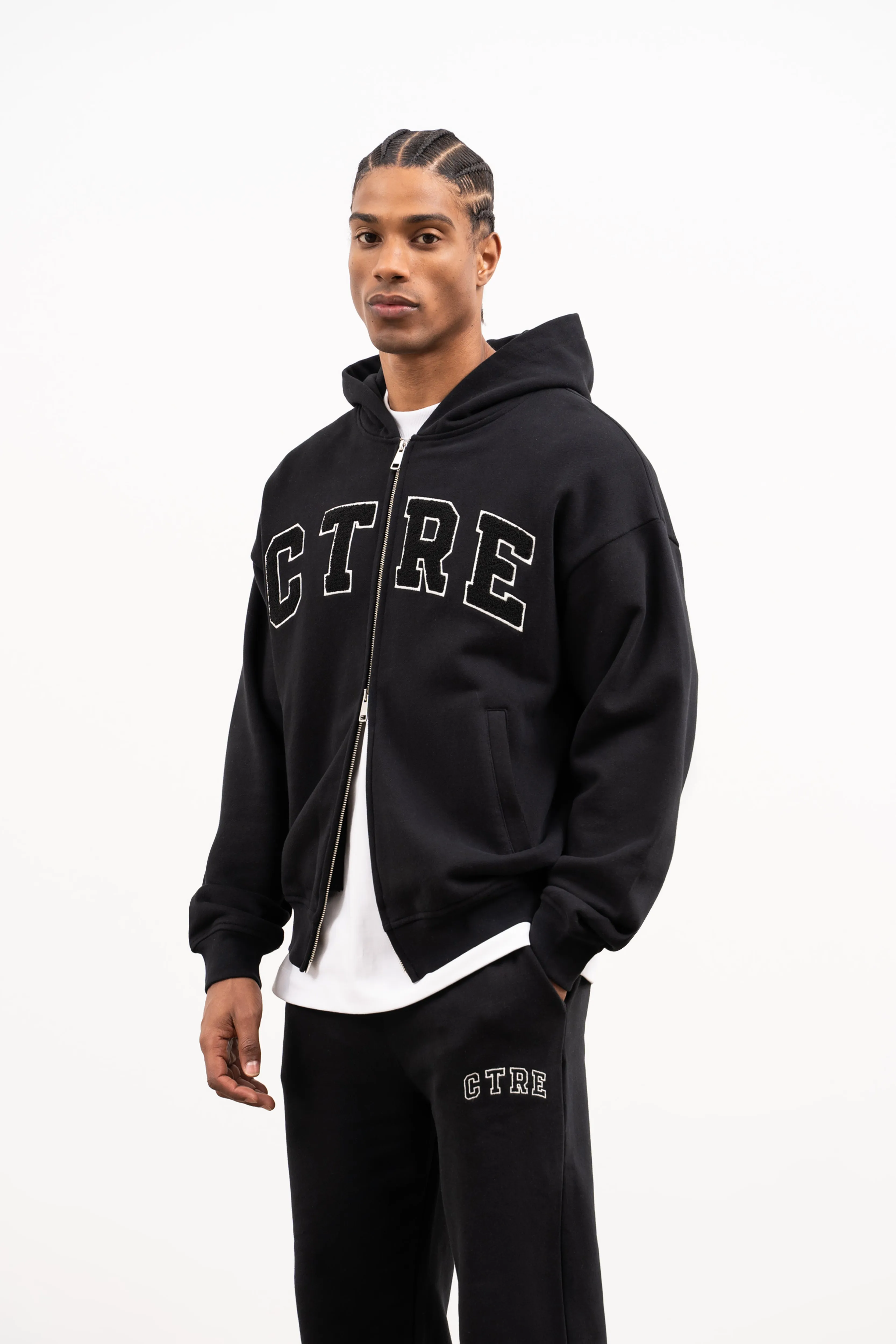 CTRE ZIP THROUGH HOODIE - BLACK