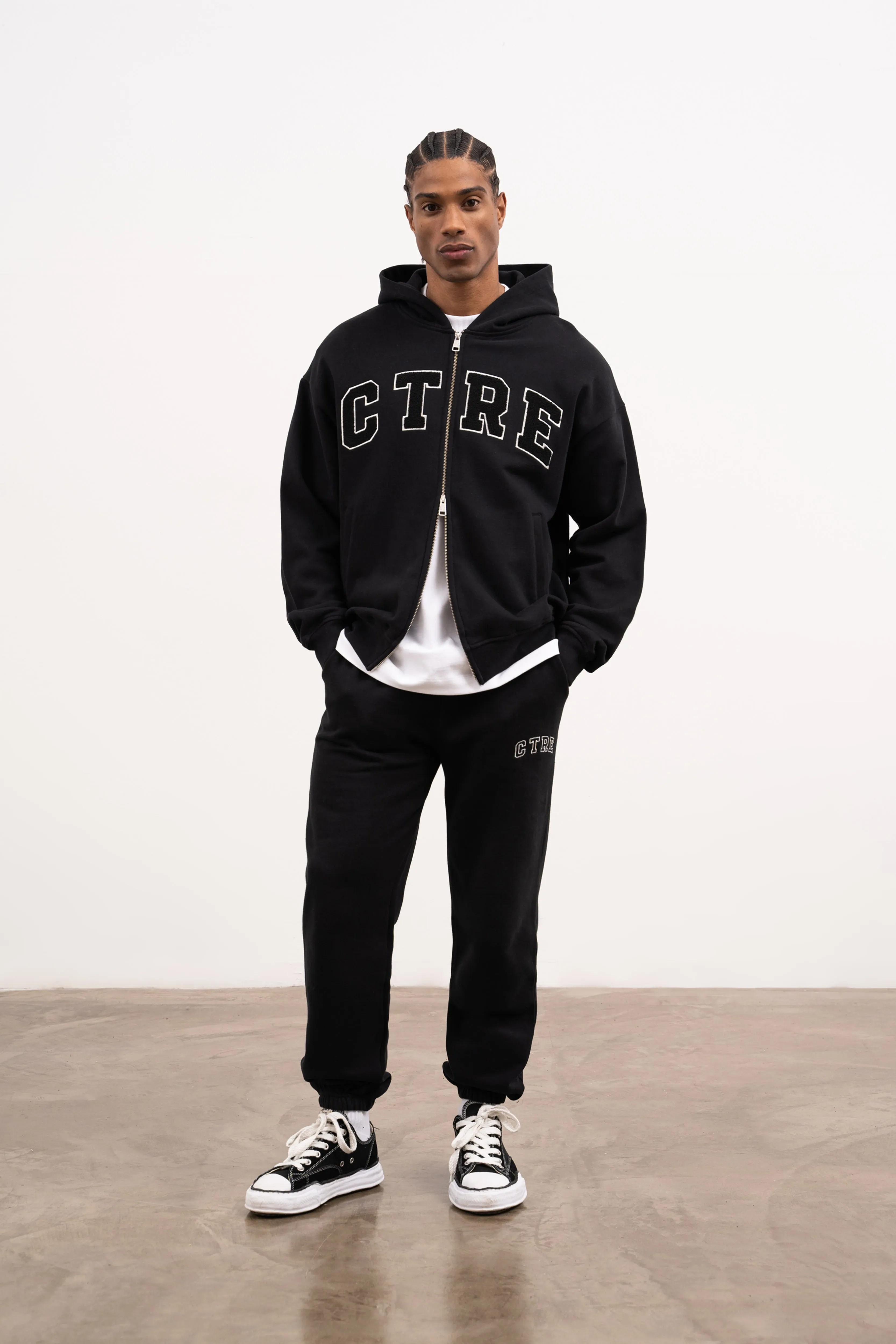 CTRE ZIP THROUGH HOODIE - BLACK