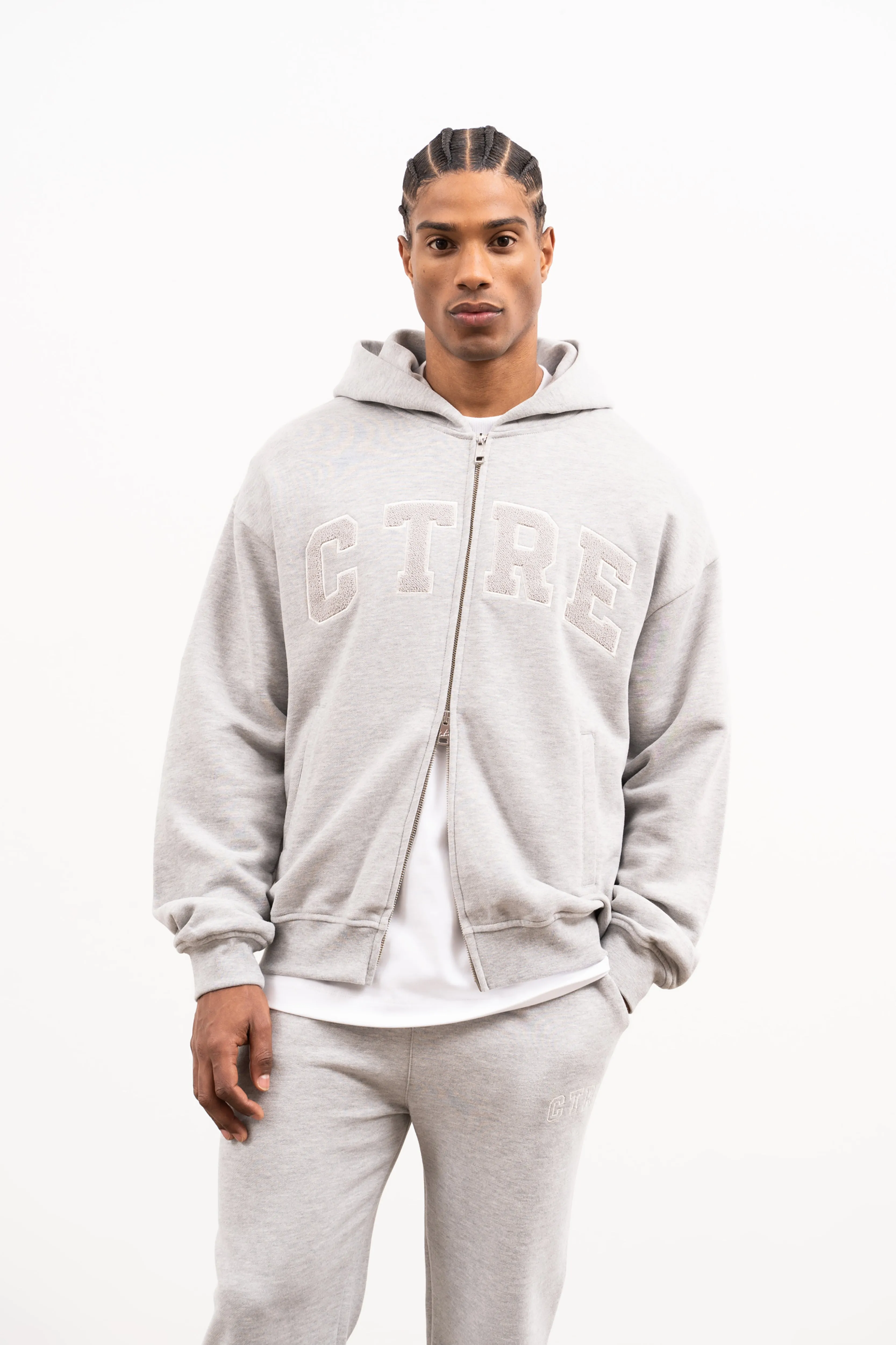 CTRE ZIP THROUGH HOODIE - GREY MARL