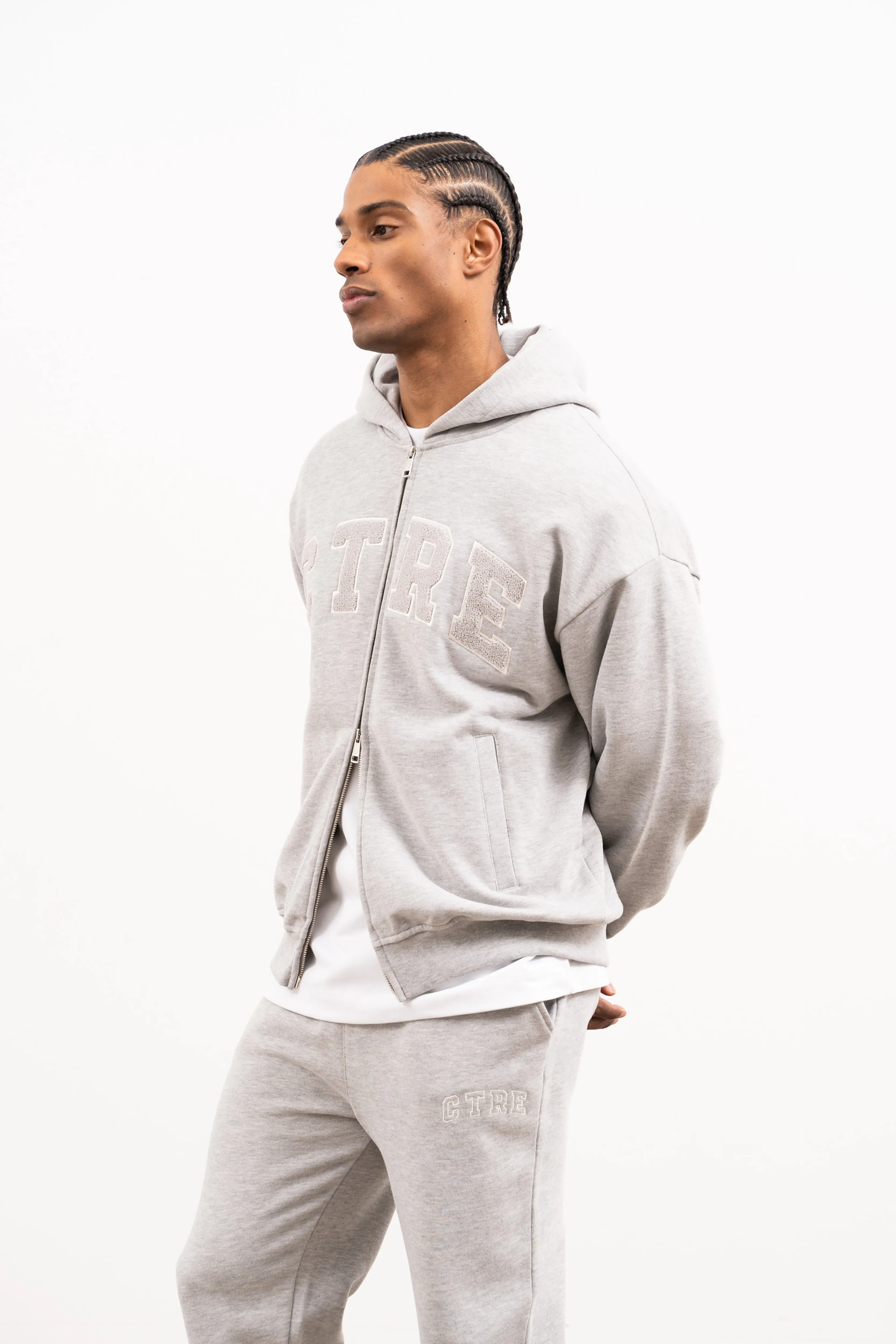 CTRE ZIP THROUGH HOODIE - GREY MARL