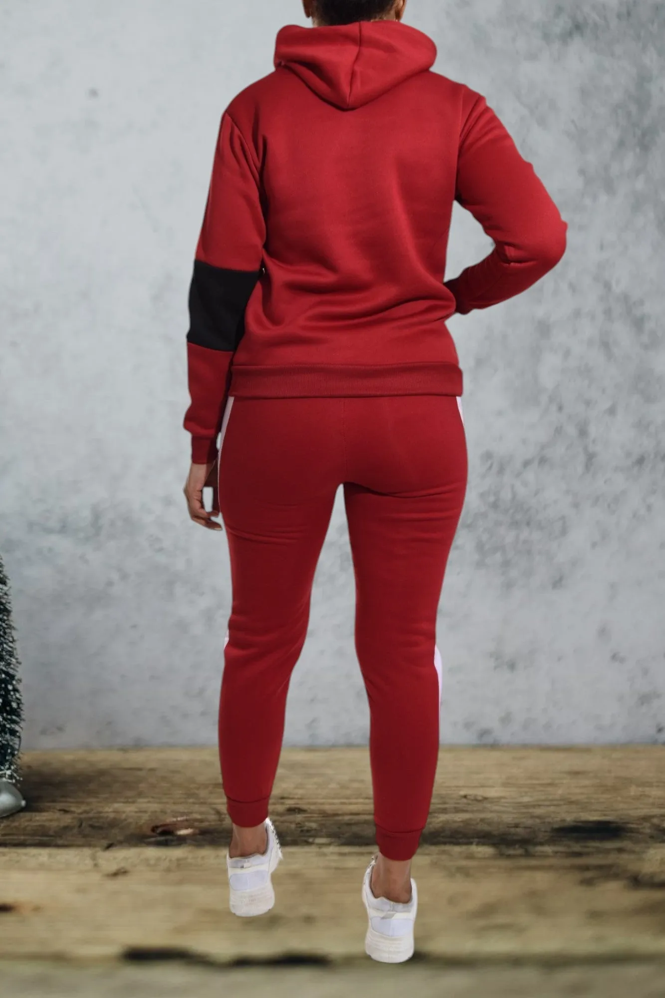 Cuffed Red Color Block Tracksuit Set