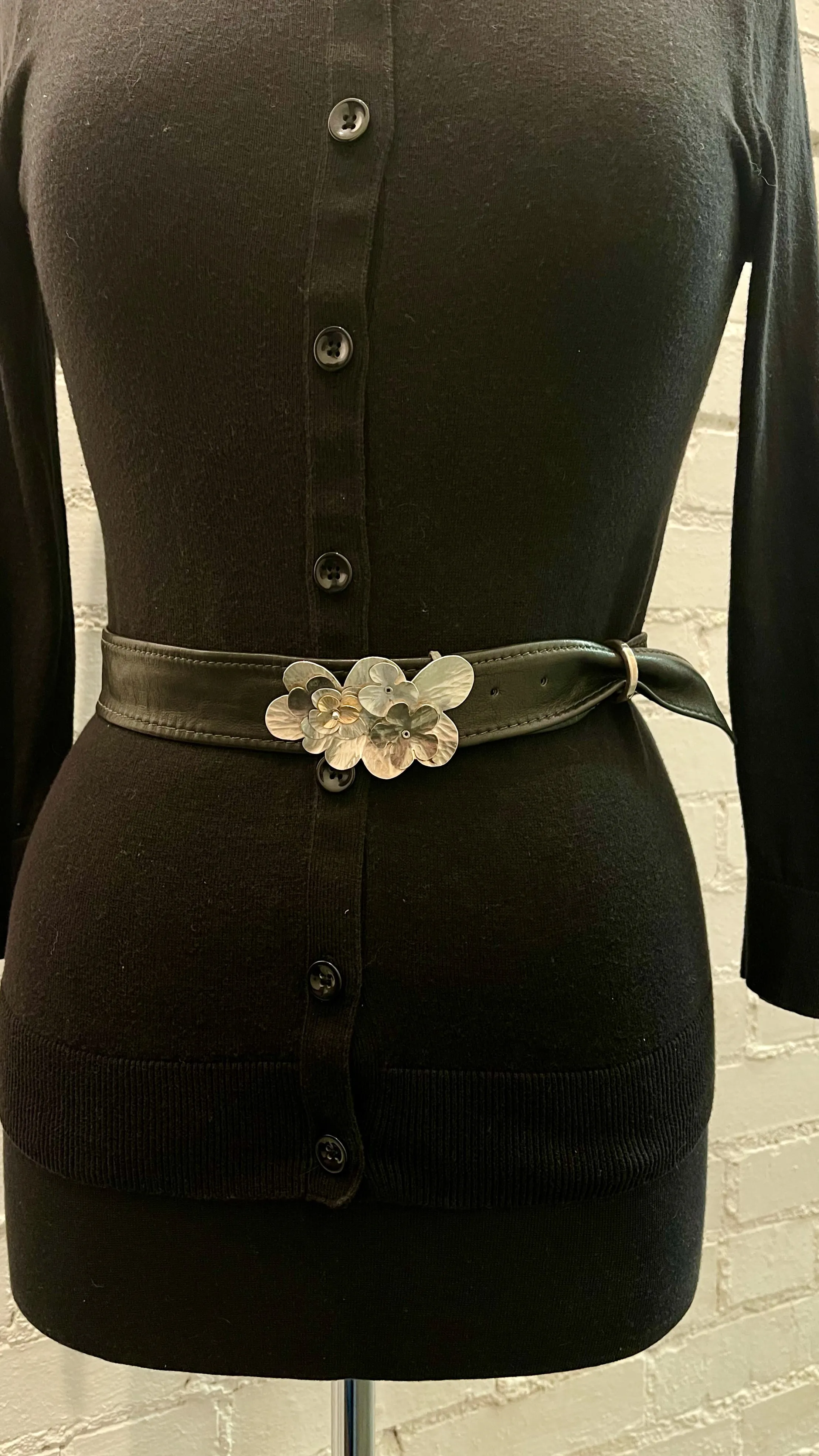 CUSTOM BELT BUCKLE AND GARMENT DYED LEATHER BELT WITH STERLING SILVER AND GOLD   MB5B