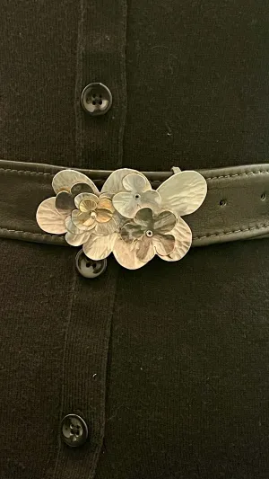 CUSTOM BELT BUCKLE AND GARMENT DYED LEATHER BELT WITH STERLING SILVER AND GOLD   MB5B