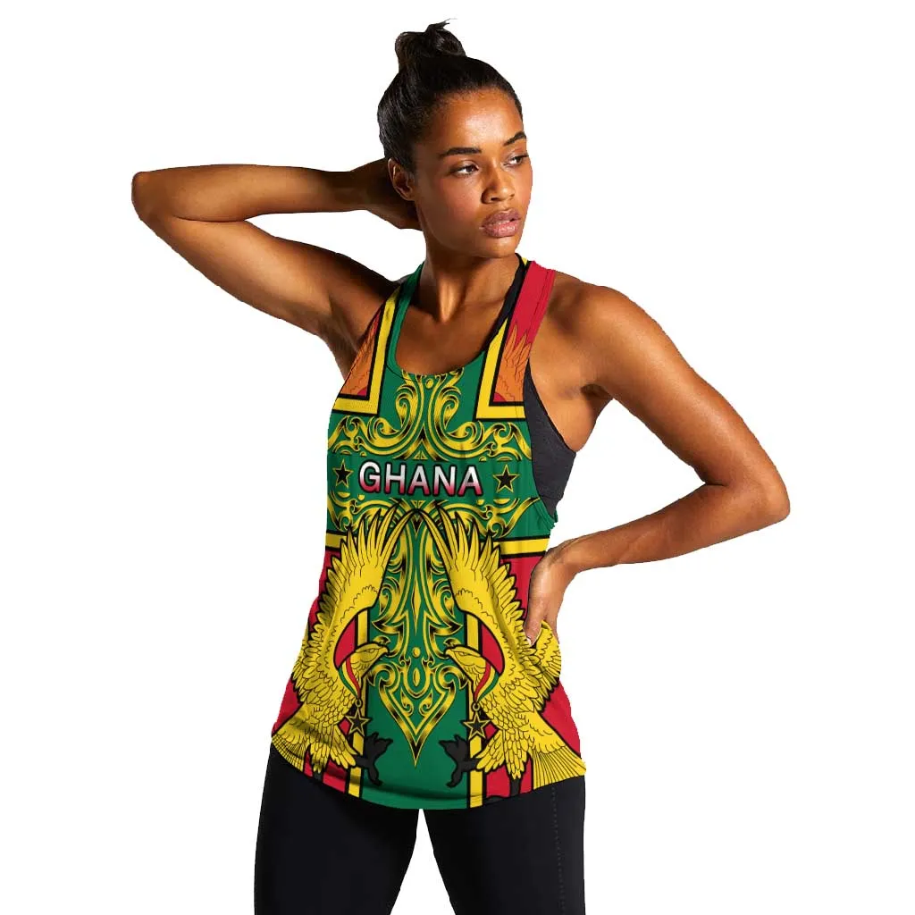 Custom Ghana Women Racerback Tank with Cross of Saint George and Tawny Eagles LT01