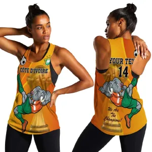 Custom Ivory Coast Football Women Racerback Tank 2024 Mascot With Champions Trophy LT14