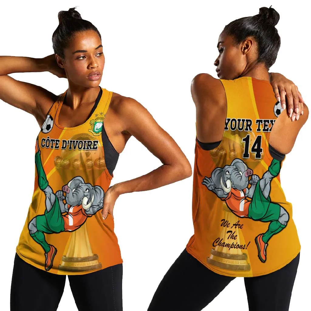 Custom Ivory Coast Football Women Racerback Tank 2024 Mascot With Champions Trophy LT14