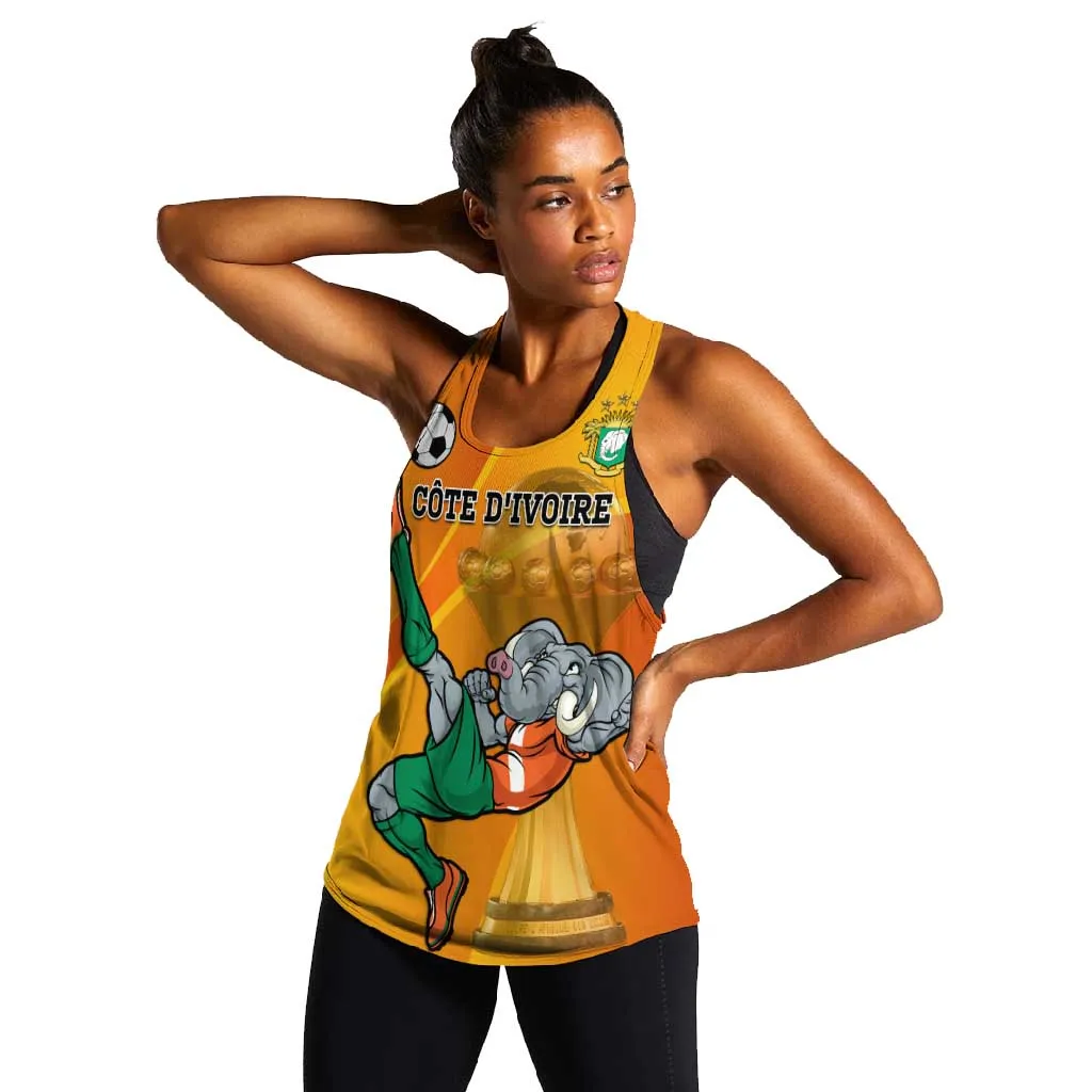 Custom Ivory Coast Football Women Racerback Tank 2024 Mascot With Champions Trophy LT14