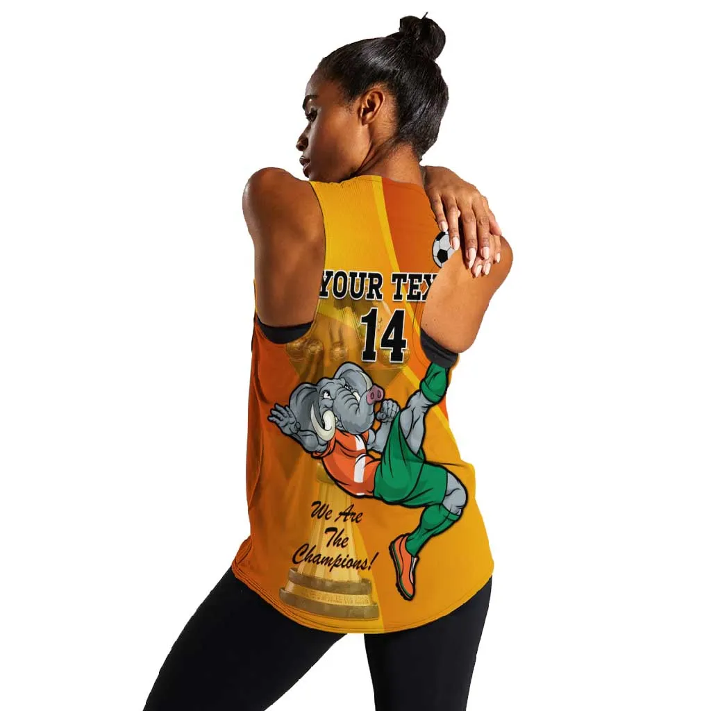 Custom Ivory Coast Football Women Racerback Tank 2024 Mascot With Champions Trophy LT14