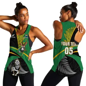 Custom New Zealand And South Africa Rugby Women Racerback Tank 2023 Springboks Combine All Black Silver Fern LT05