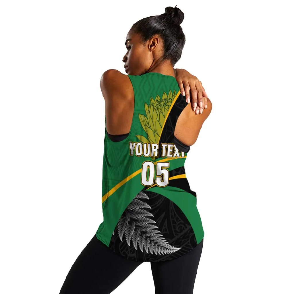 Custom New Zealand And South Africa Rugby Women Racerback Tank 2023 Springboks Combine All Black Silver Fern LT05