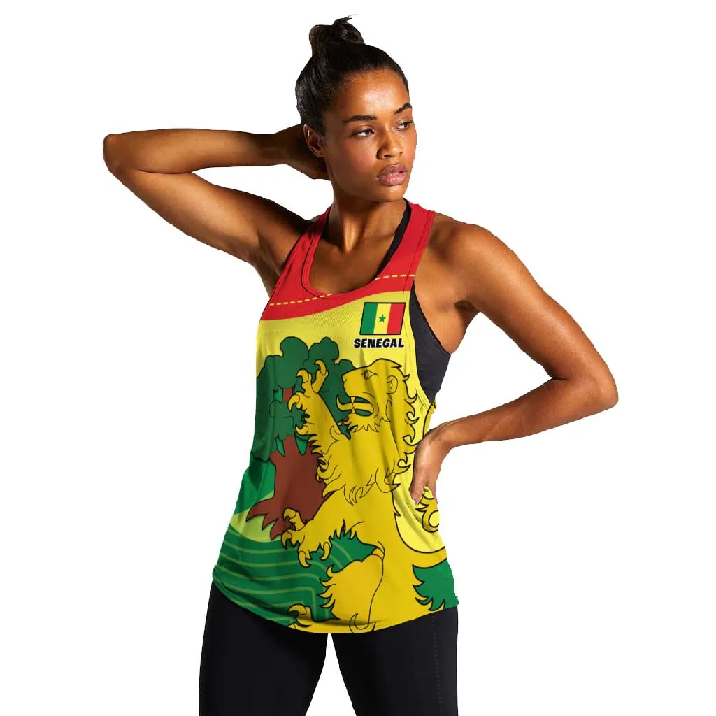 Custom Senegal Women Racerback Tank with Bahamian Lion and Baobab Flag Style LT01